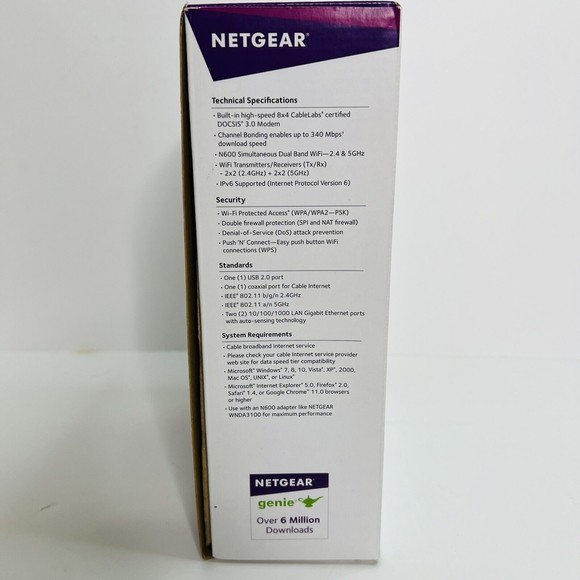 Netgear N600 WiFi Cable Modem Router C3700 802.11n Dual Band Gigabit New - Picture 2 of 8